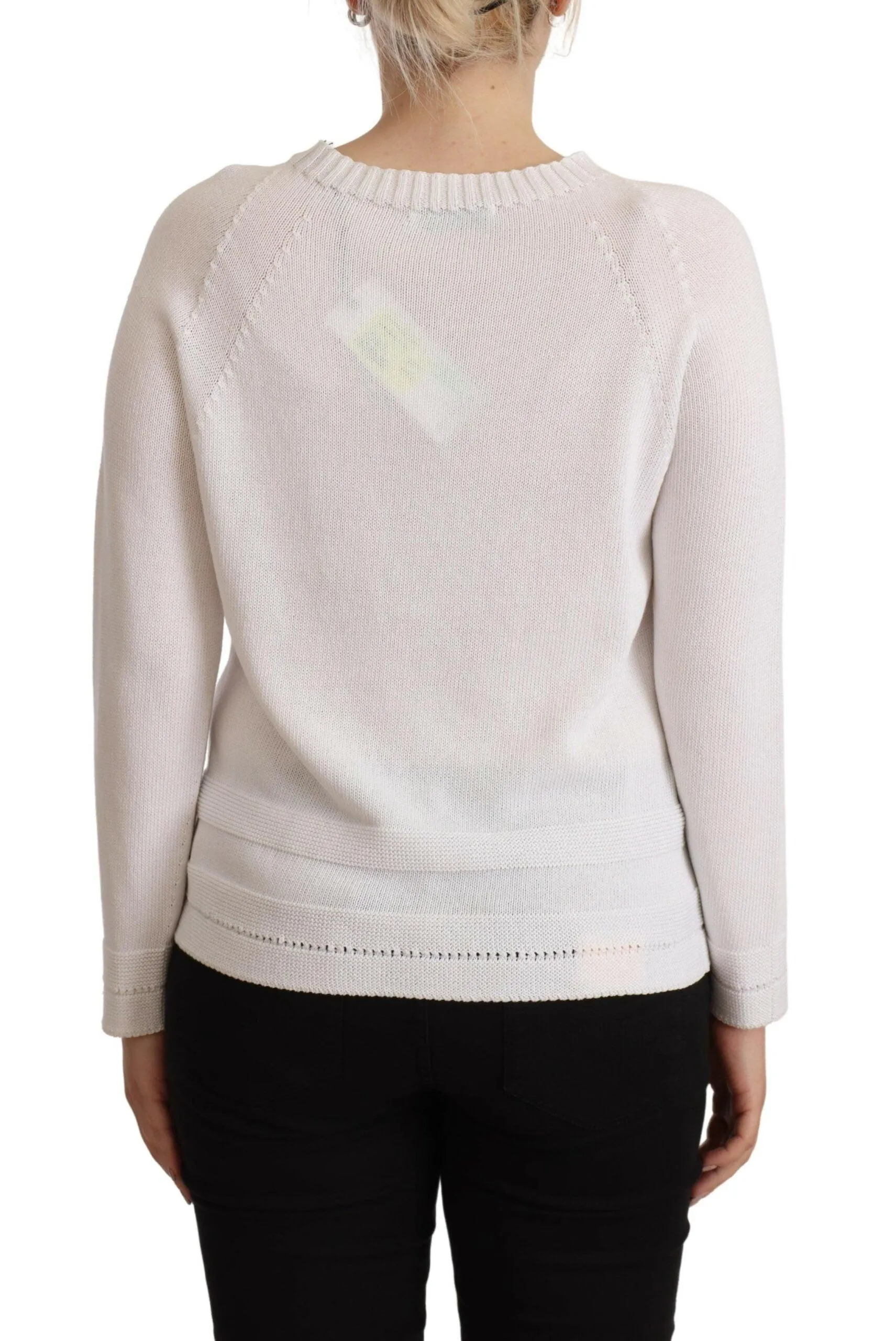 Alpha Studio Elegant White Cotton Pullover Sweater