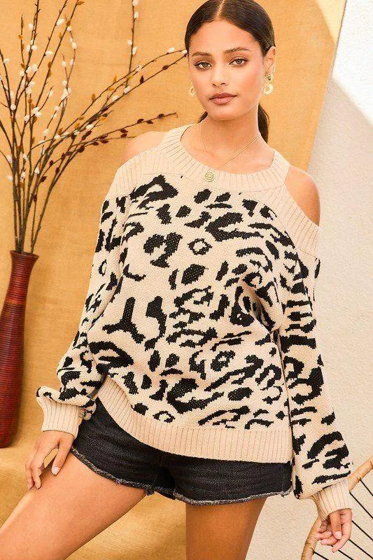 Animal Print Open Back Sweater