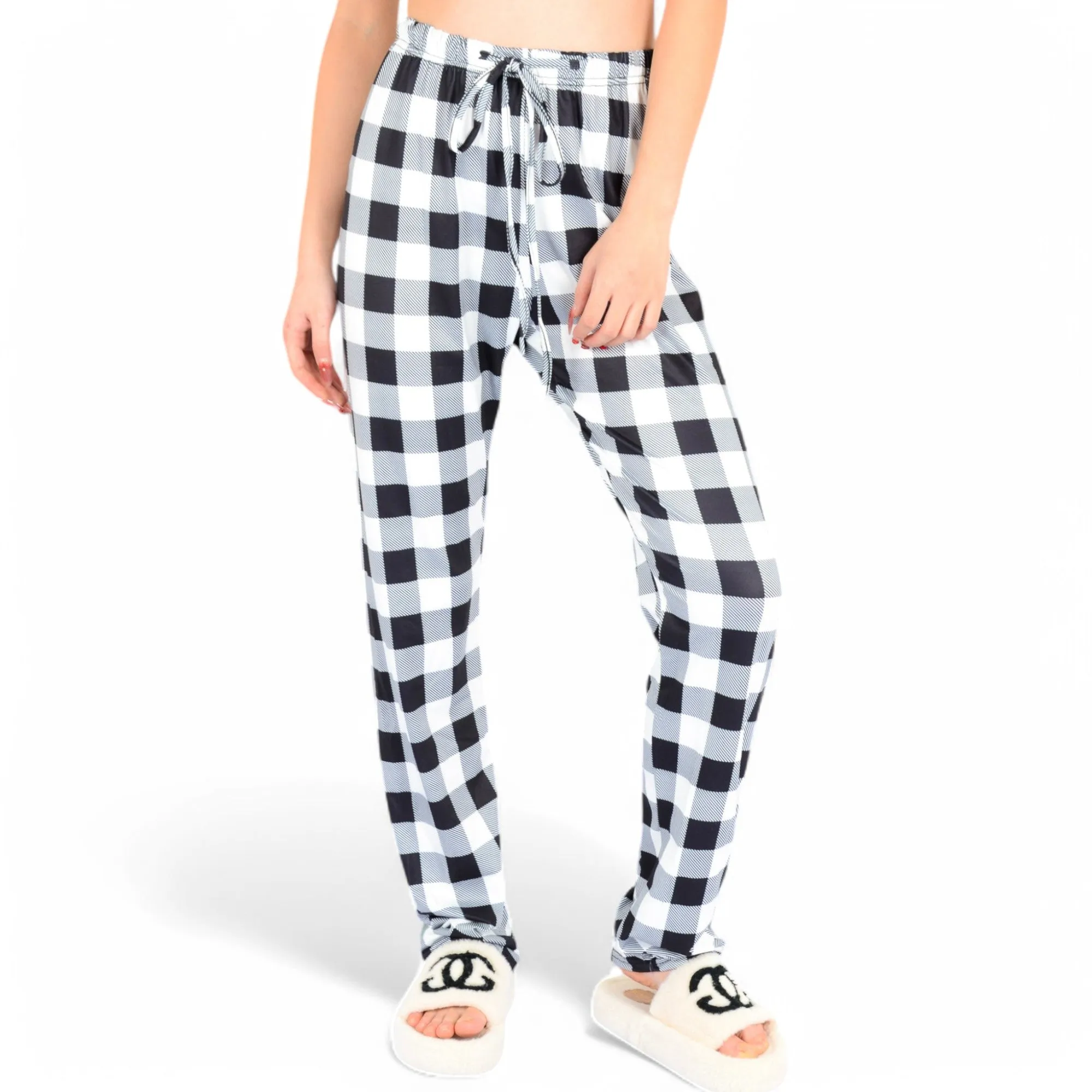 Anna-Kaci Women's Plaid Flannel Lounge Pants with Elastic Waistband and Adjustable Drawstring