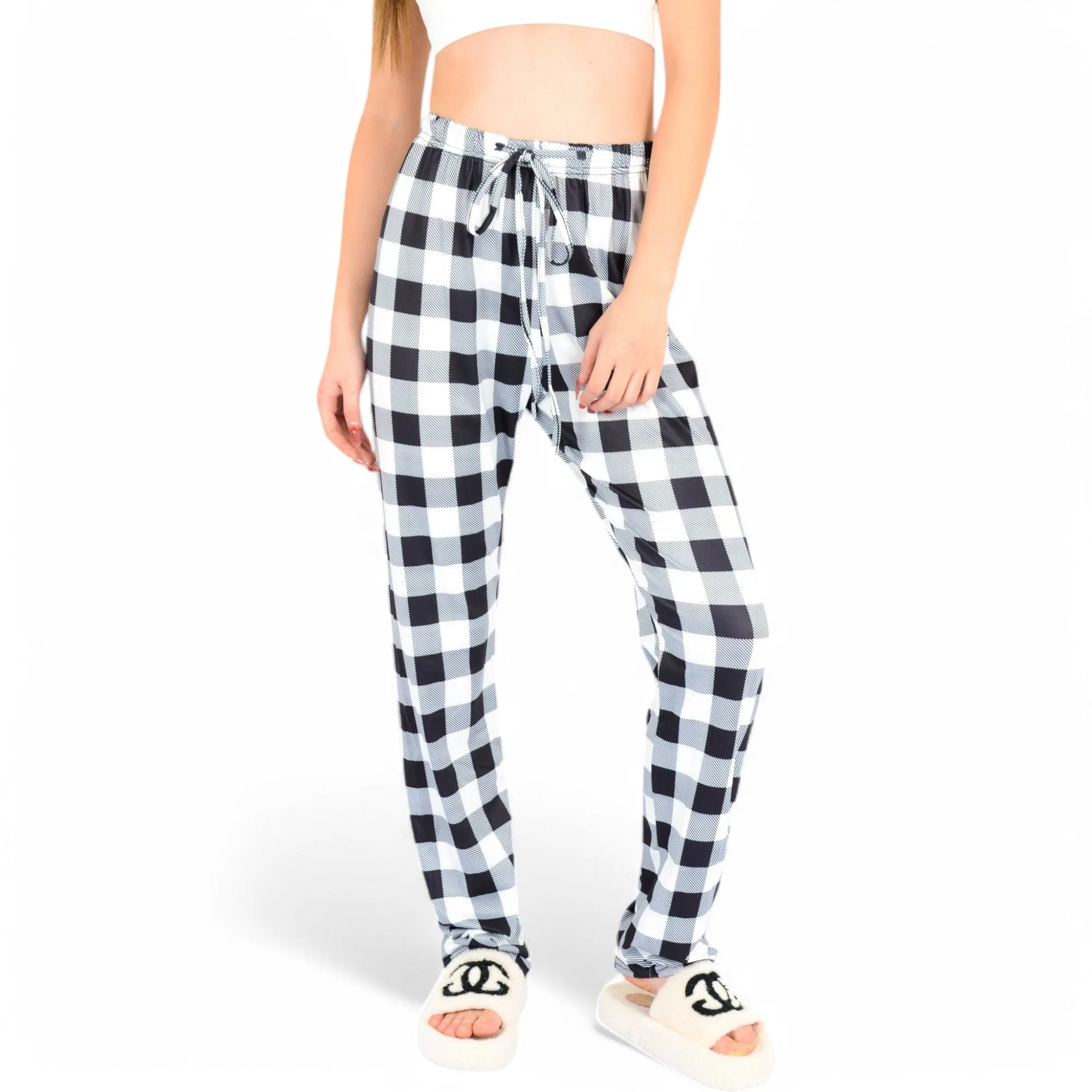 Anna-Kaci Women's Plaid Flannel Lounge Pants with Elastic Waistband and Adjustable Drawstring