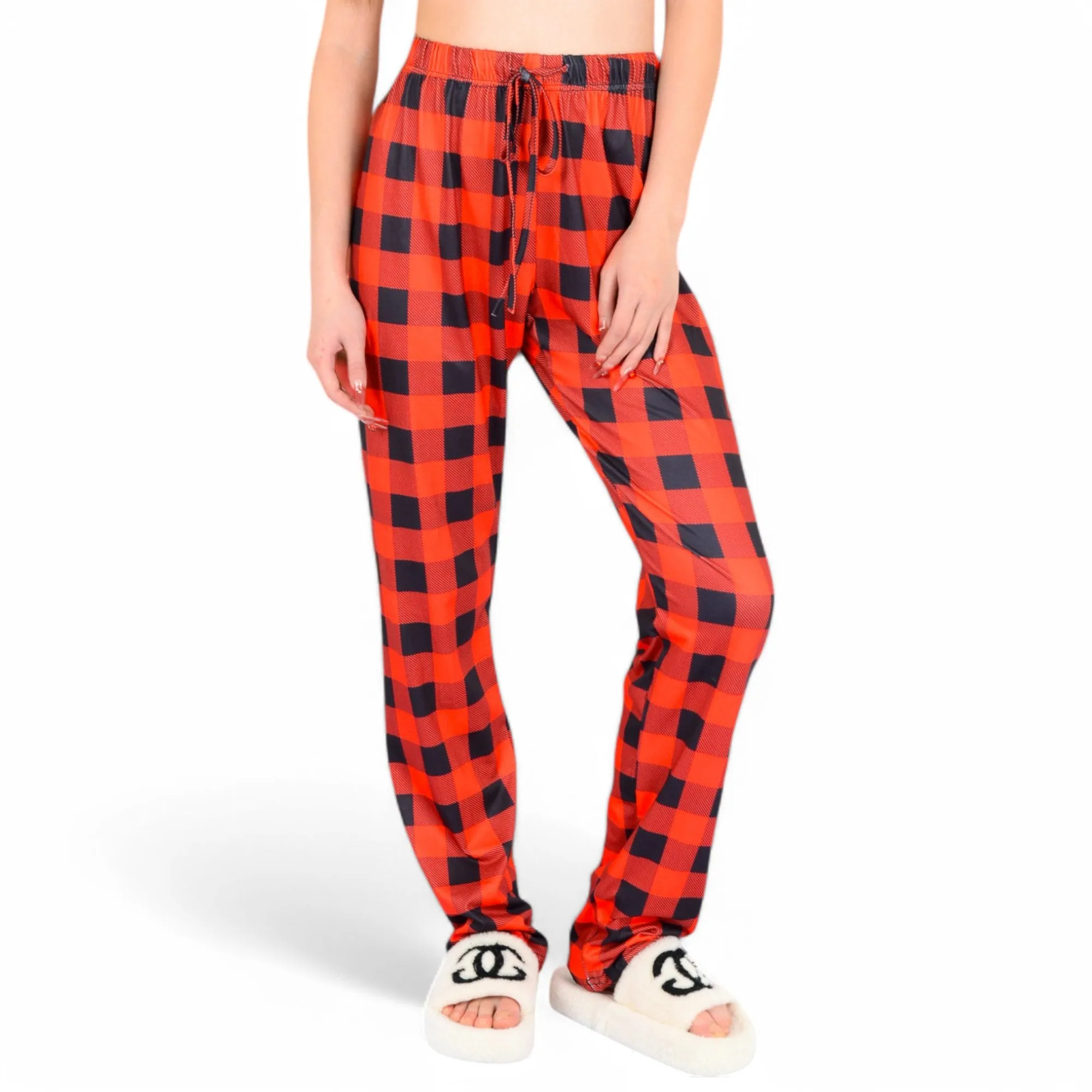 Anna-Kaci Women's Plaid Flannel Lounge Pants with Elastic Waistband and Adjustable Drawstring