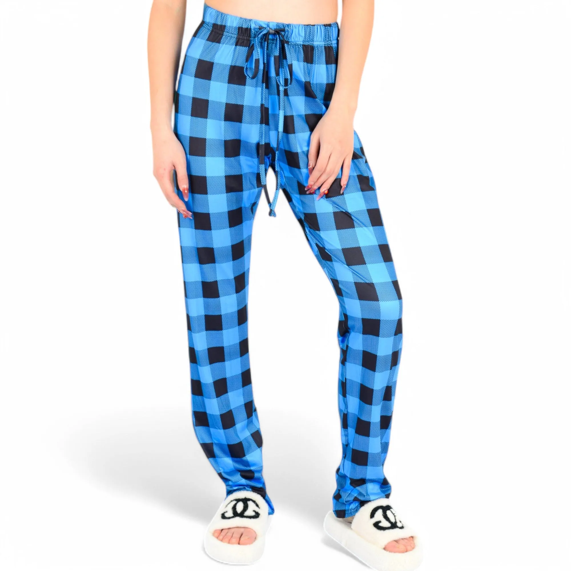 Anna-Kaci Women's Plaid Flannel Lounge Pants with Elastic Waistband and Adjustable Drawstring