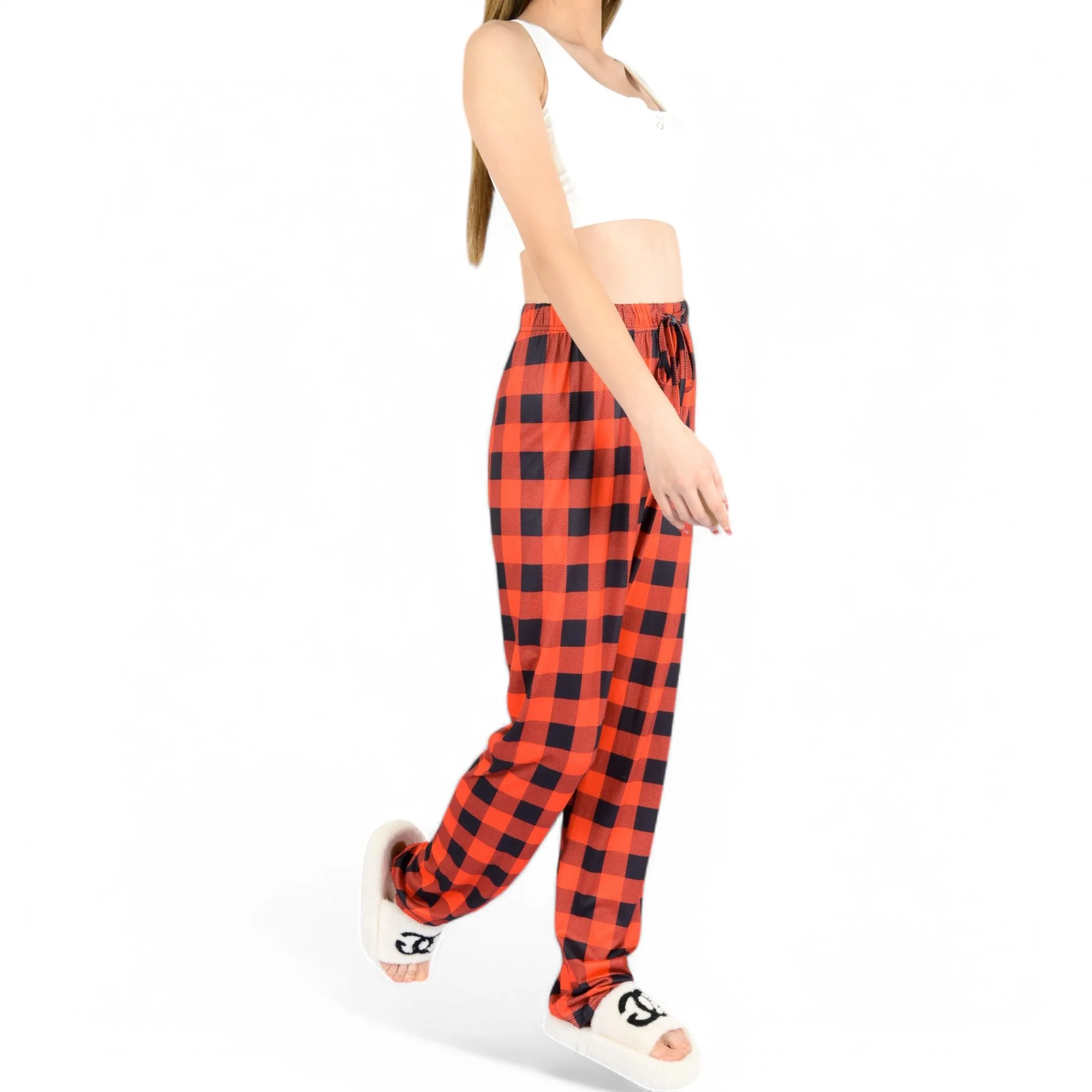 Anna-Kaci Women's Plaid Flannel Lounge Pants with Elastic Waistband and Adjustable Drawstring