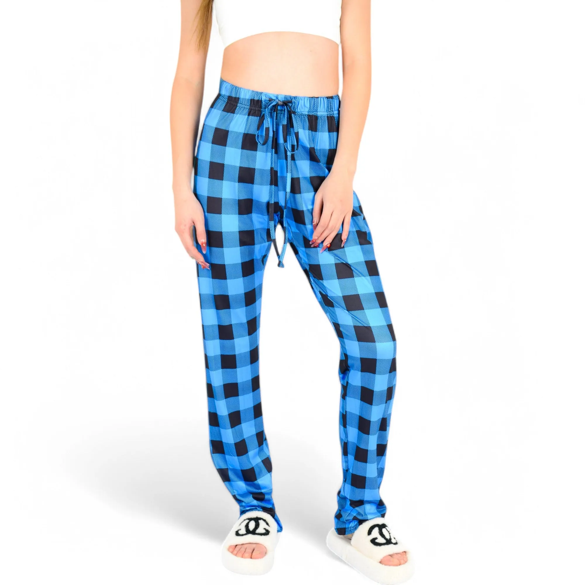 Anna-Kaci Women's Plaid Flannel Lounge Pants with Elastic Waistband and Adjustable Drawstring