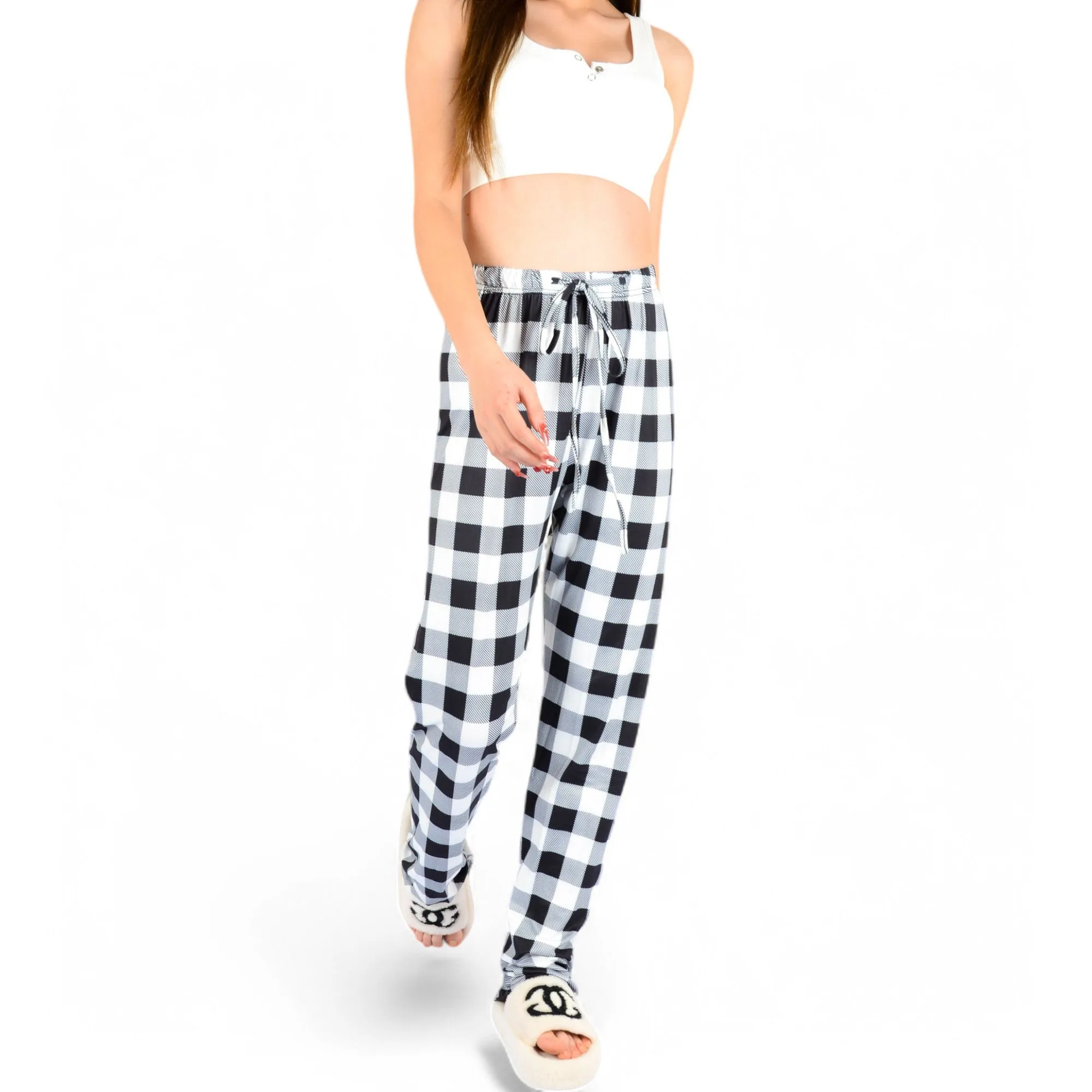 Anna-Kaci Women's Plaid Flannel Lounge Pants with Elastic Waistband and Adjustable Drawstring