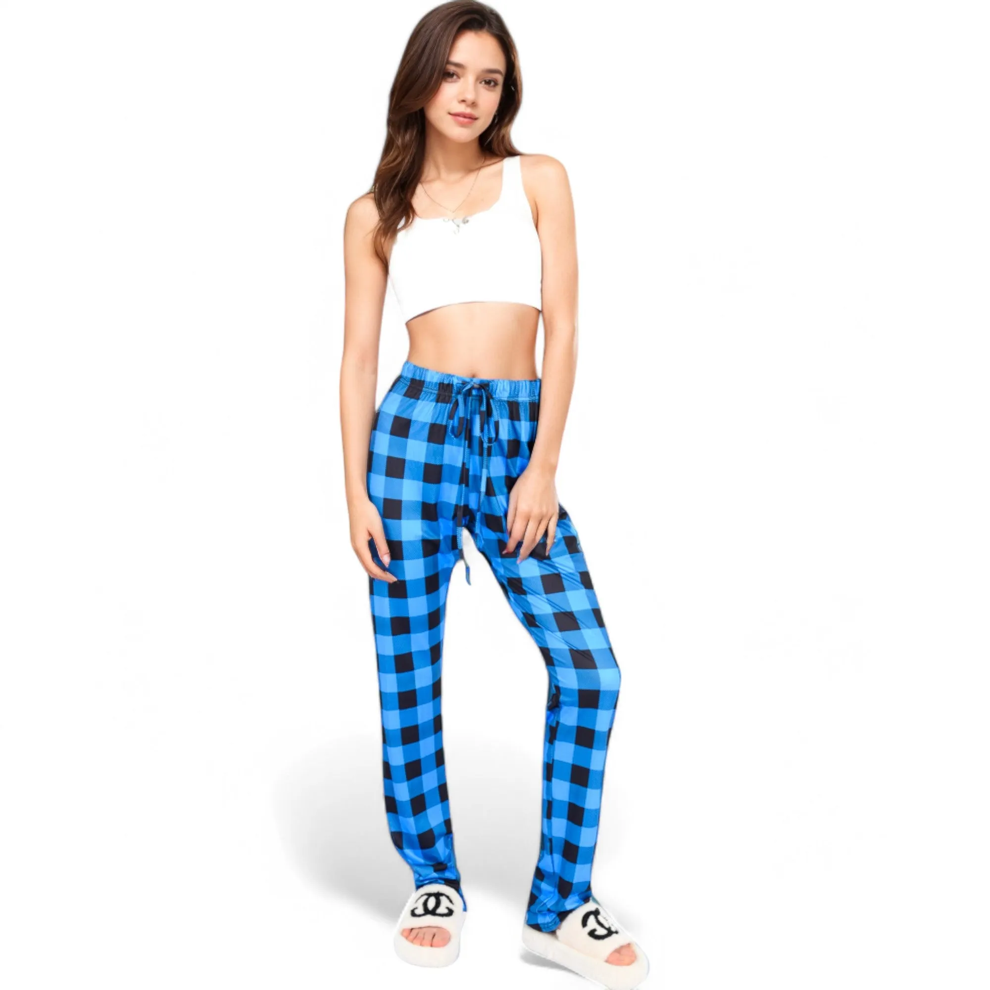 Anna-Kaci Women's Plaid Flannel Lounge Pants with Elastic Waistband and Adjustable Drawstring