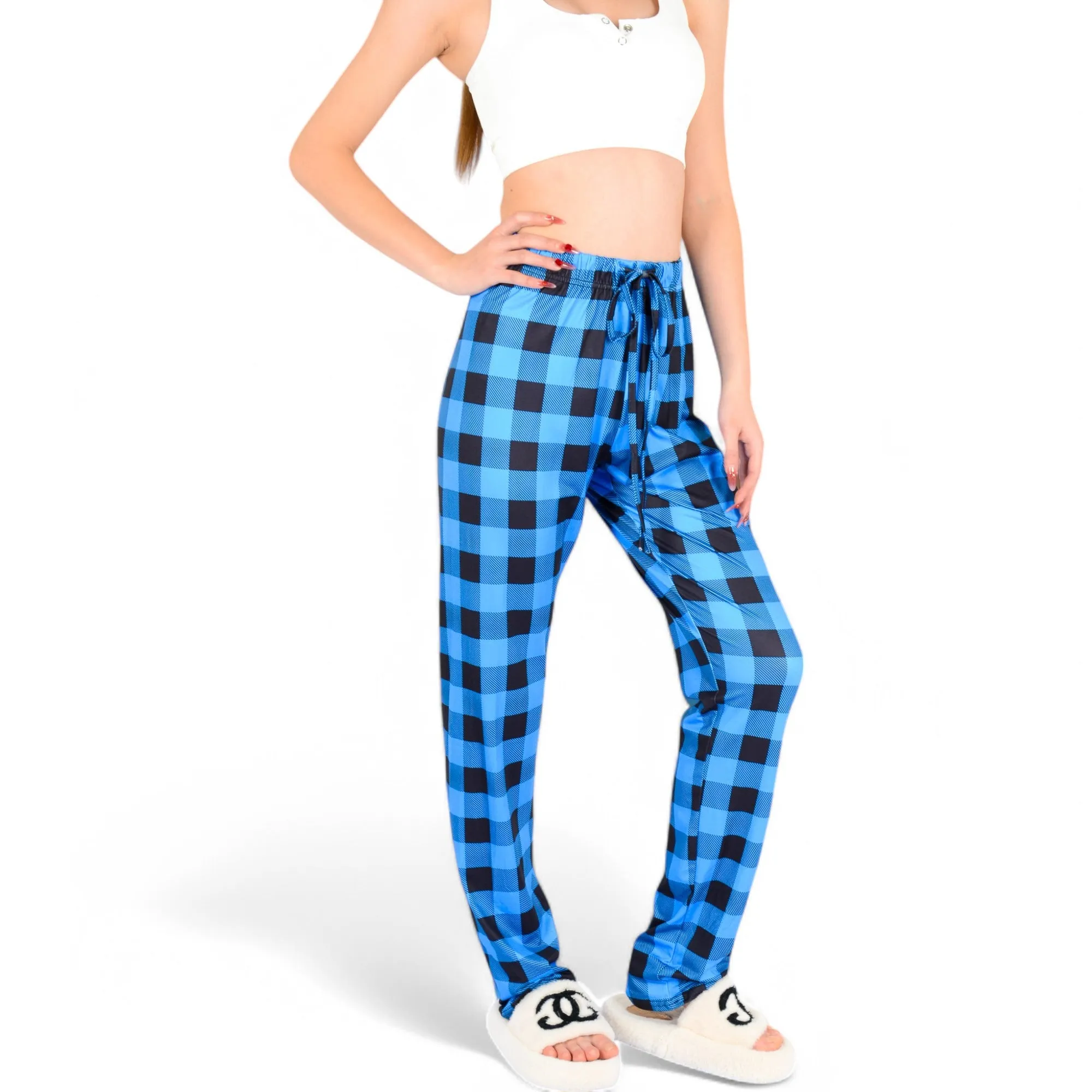 Anna-Kaci Women's Plaid Flannel Lounge Pants with Elastic Waistband and Adjustable Drawstring