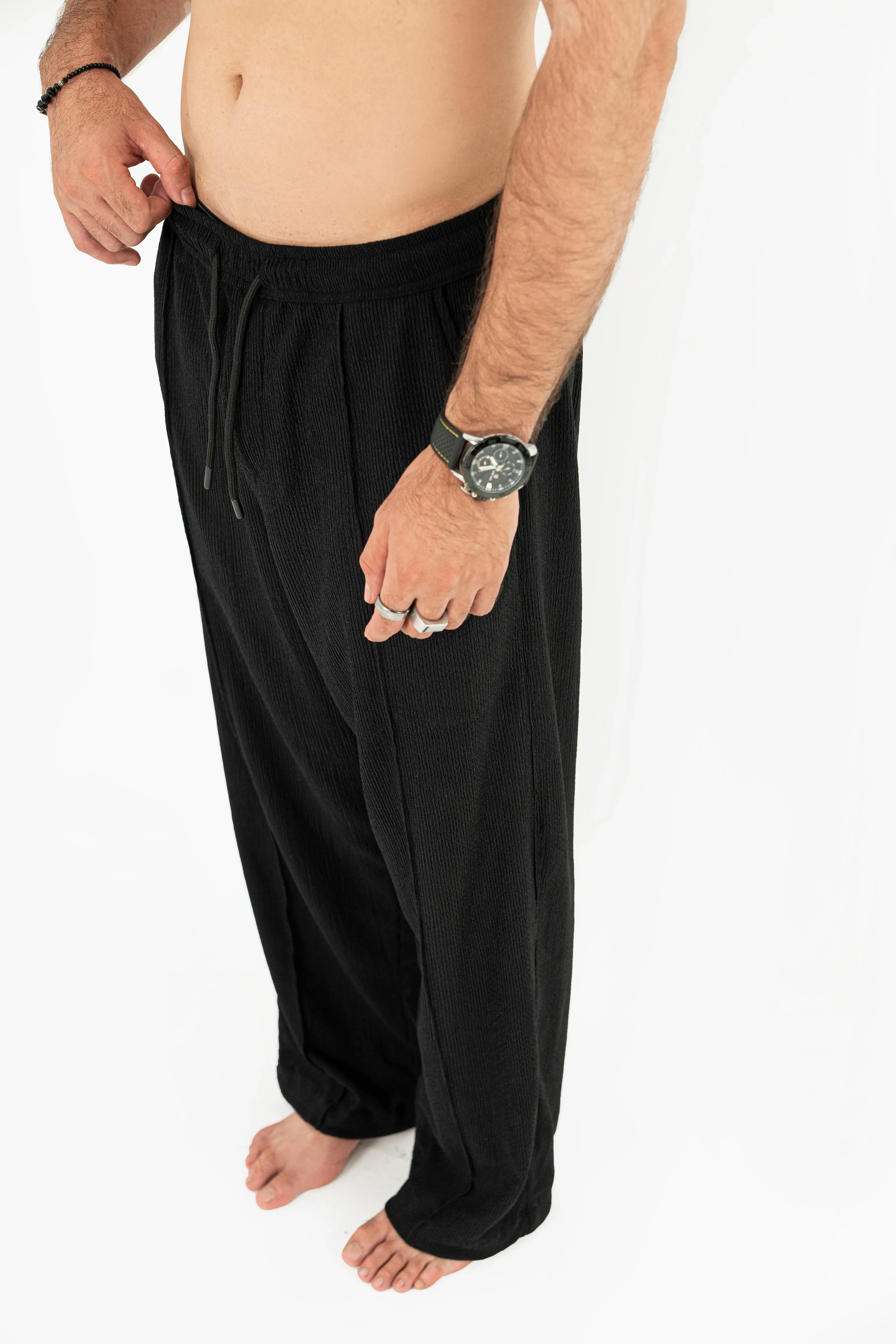 Black Seersucker Trouser Pants