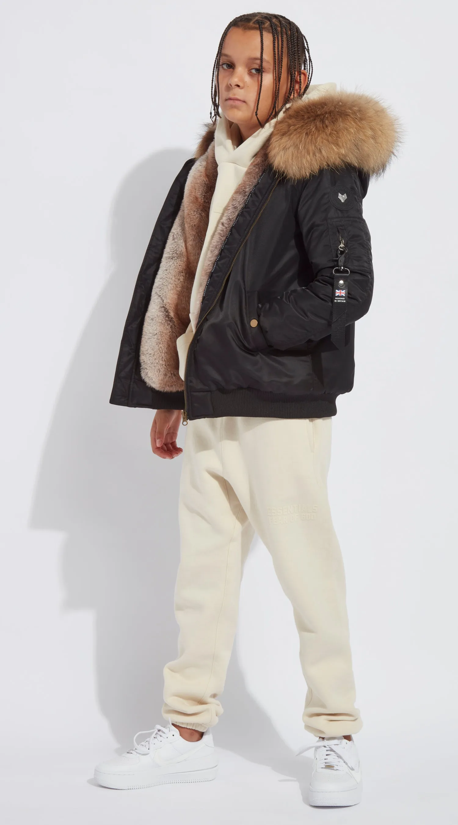 Boys Black Luxy Fur Bomber - Natural