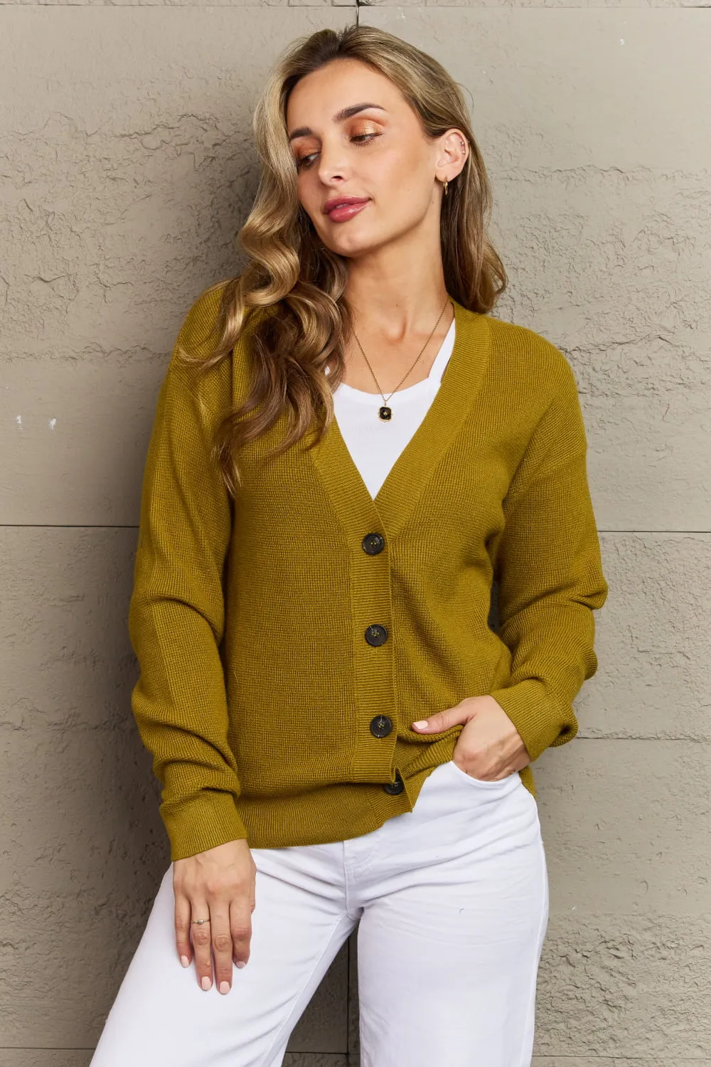 Button Down Cardigan in Chartreuse