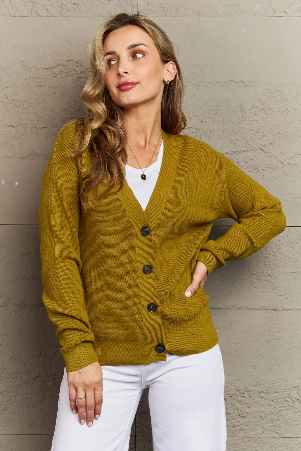 Button Down Cardigan in Chartreuse