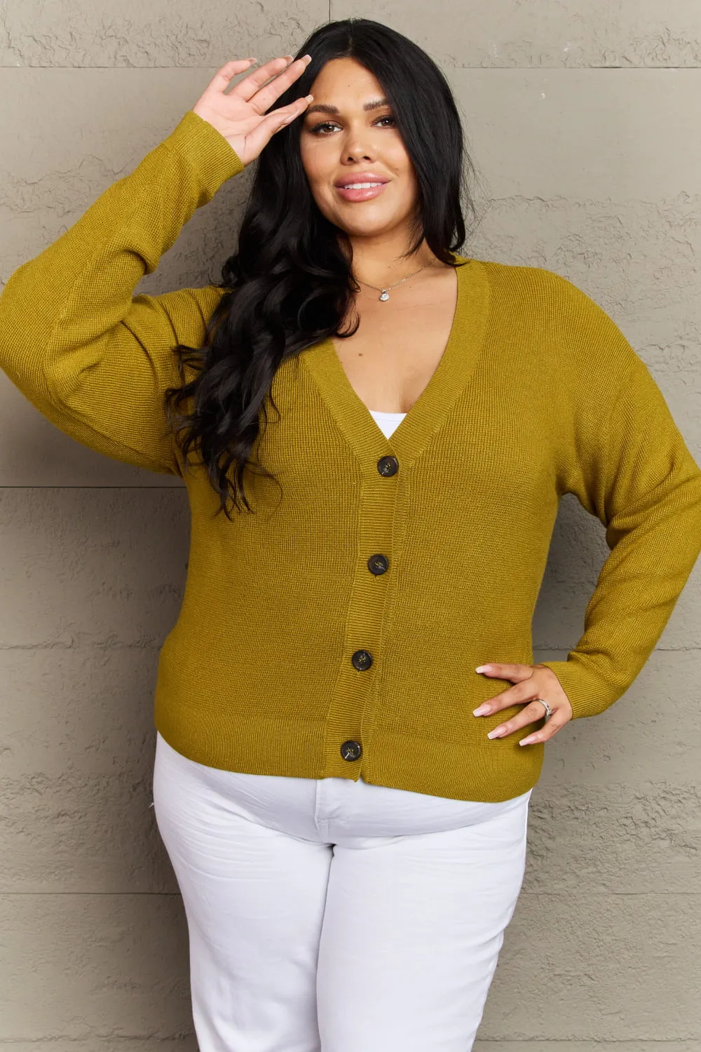 Button Down Cardigan in Chartreuse