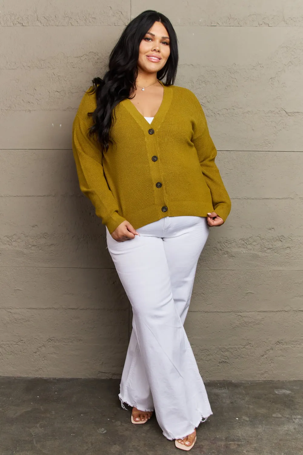 Button Down Cardigan in Chartreuse