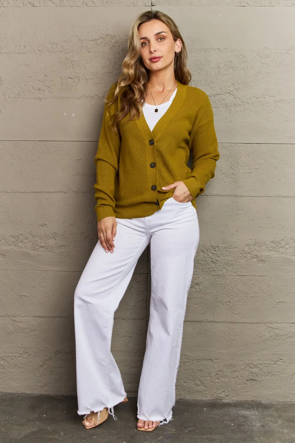 Button Down Cardigan in Chartreuse