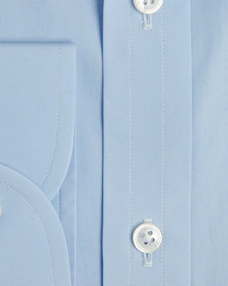 Classic Fit Plain Ice Blue Cotton Shirt with Classic Collar & Two Button Cuff