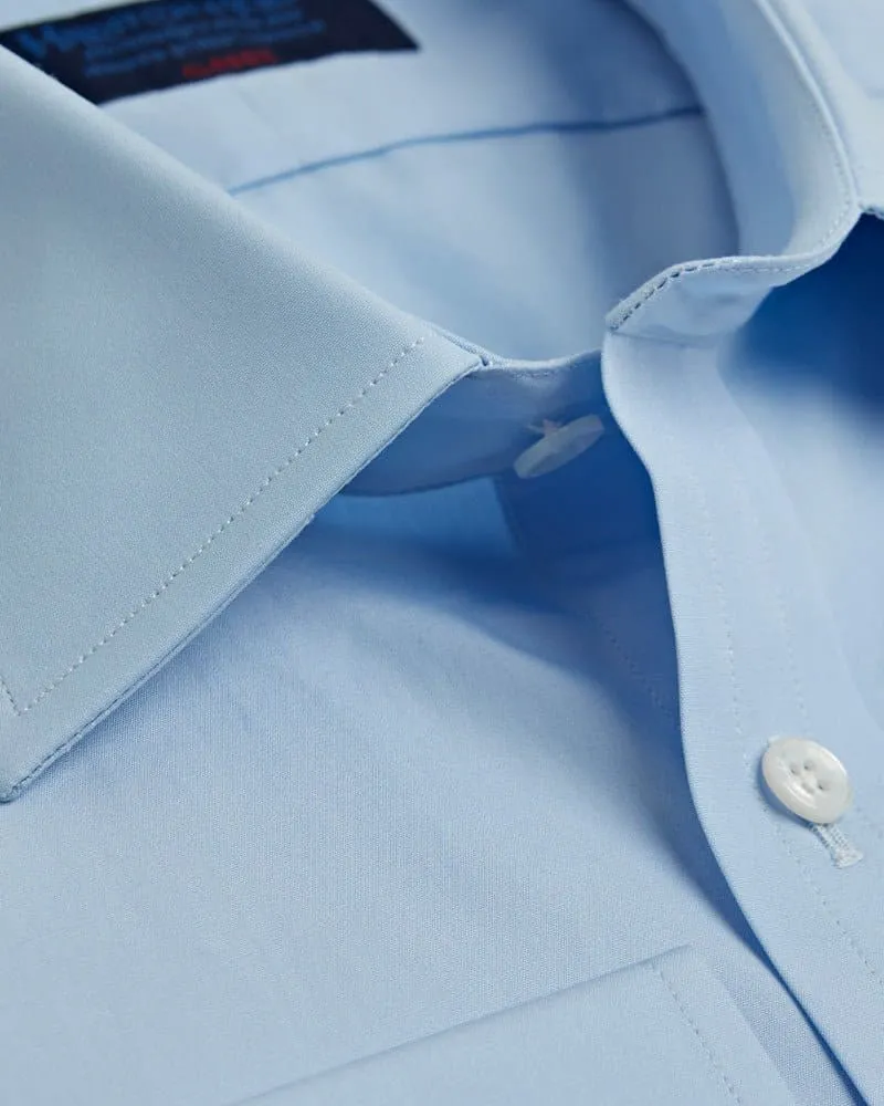 Classic Fit Plain Ice Blue Cotton Shirt with Classic Collar & Two Button Cuff