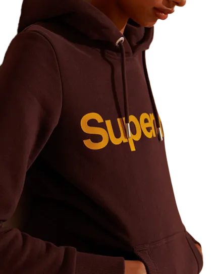 Core Logo Flock Hoodie in Rich Deep Burgundy