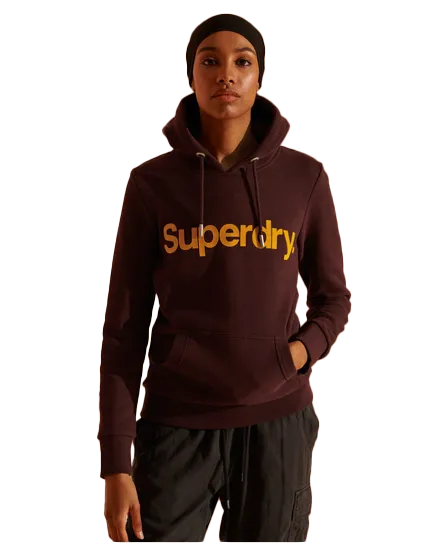 Core Logo Flock Hoodie in Rich Deep Burgundy