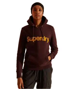 Core Logo Flock Hoodie in Rich Deep Burgundy