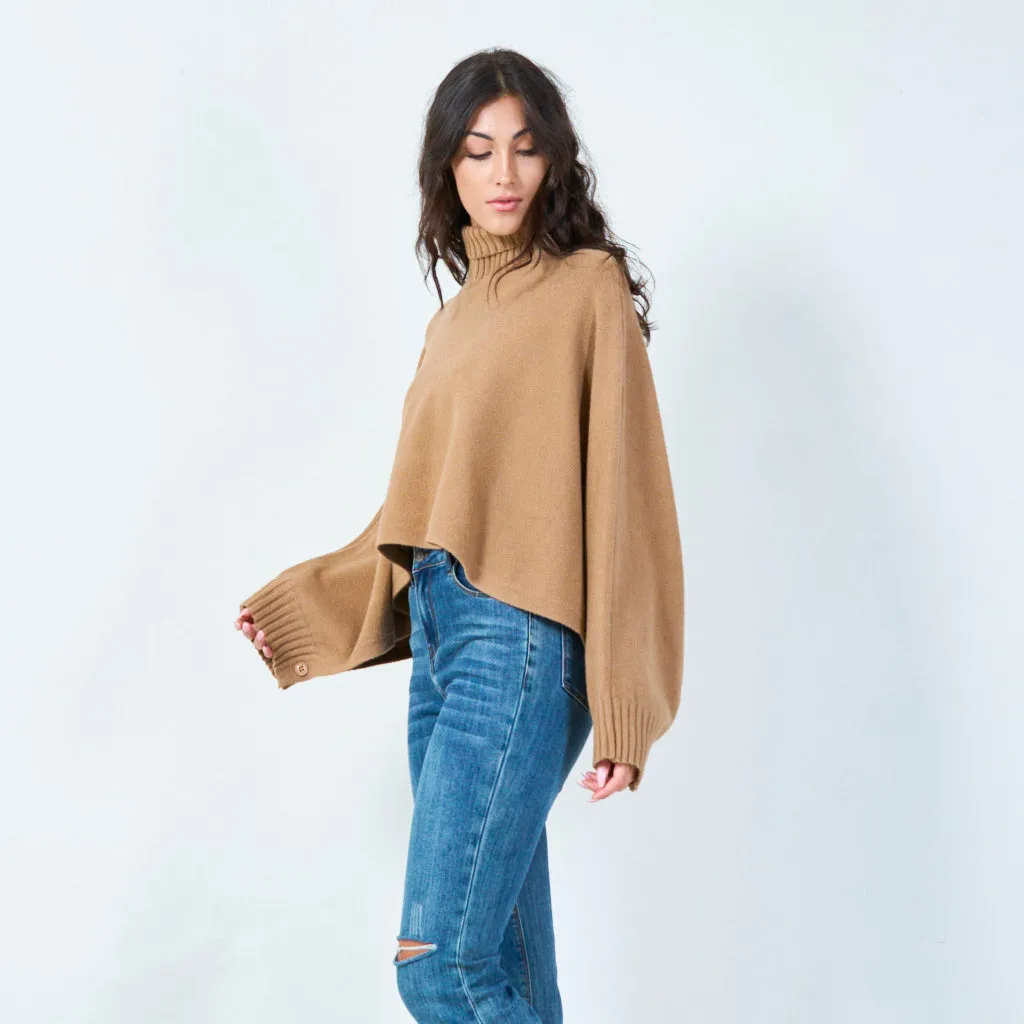 Cropped cowl neck poncho sweater wholesale