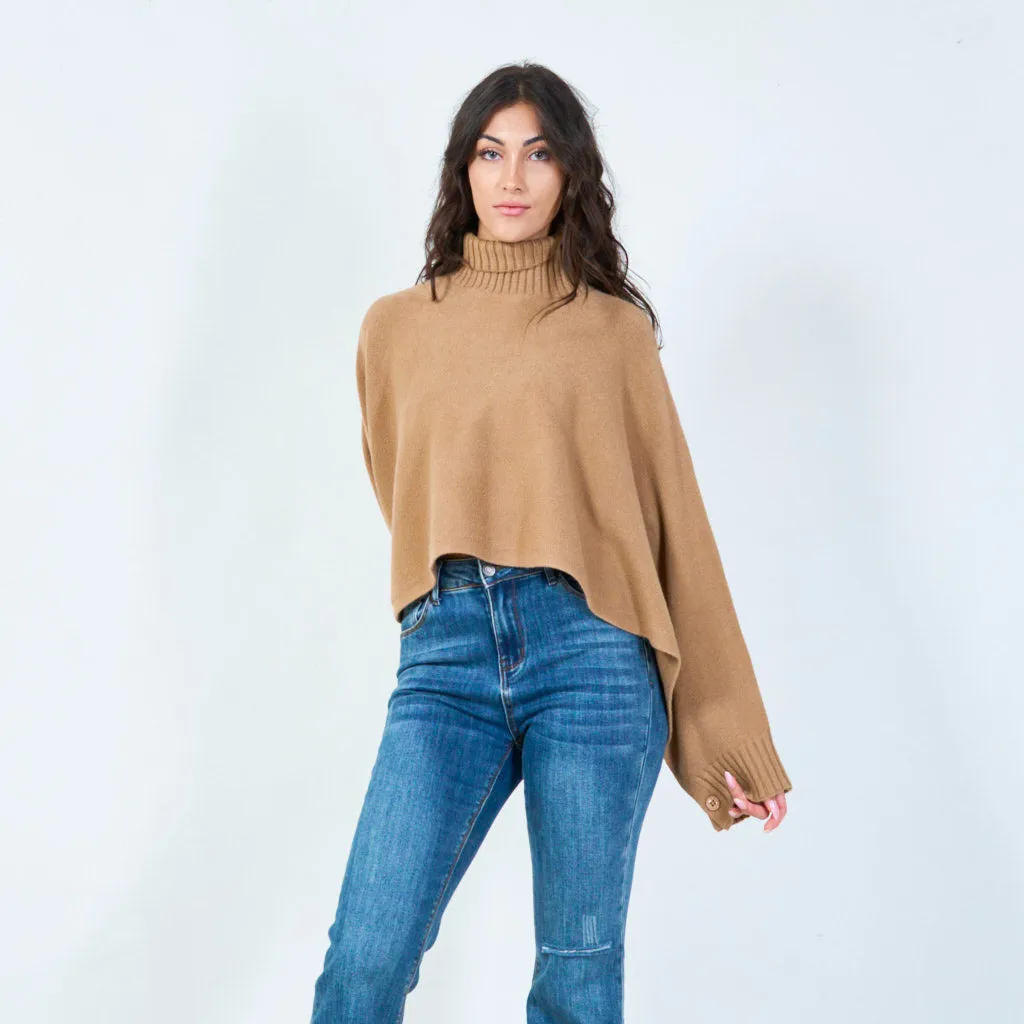 Cropped cowl neck poncho sweater wholesale