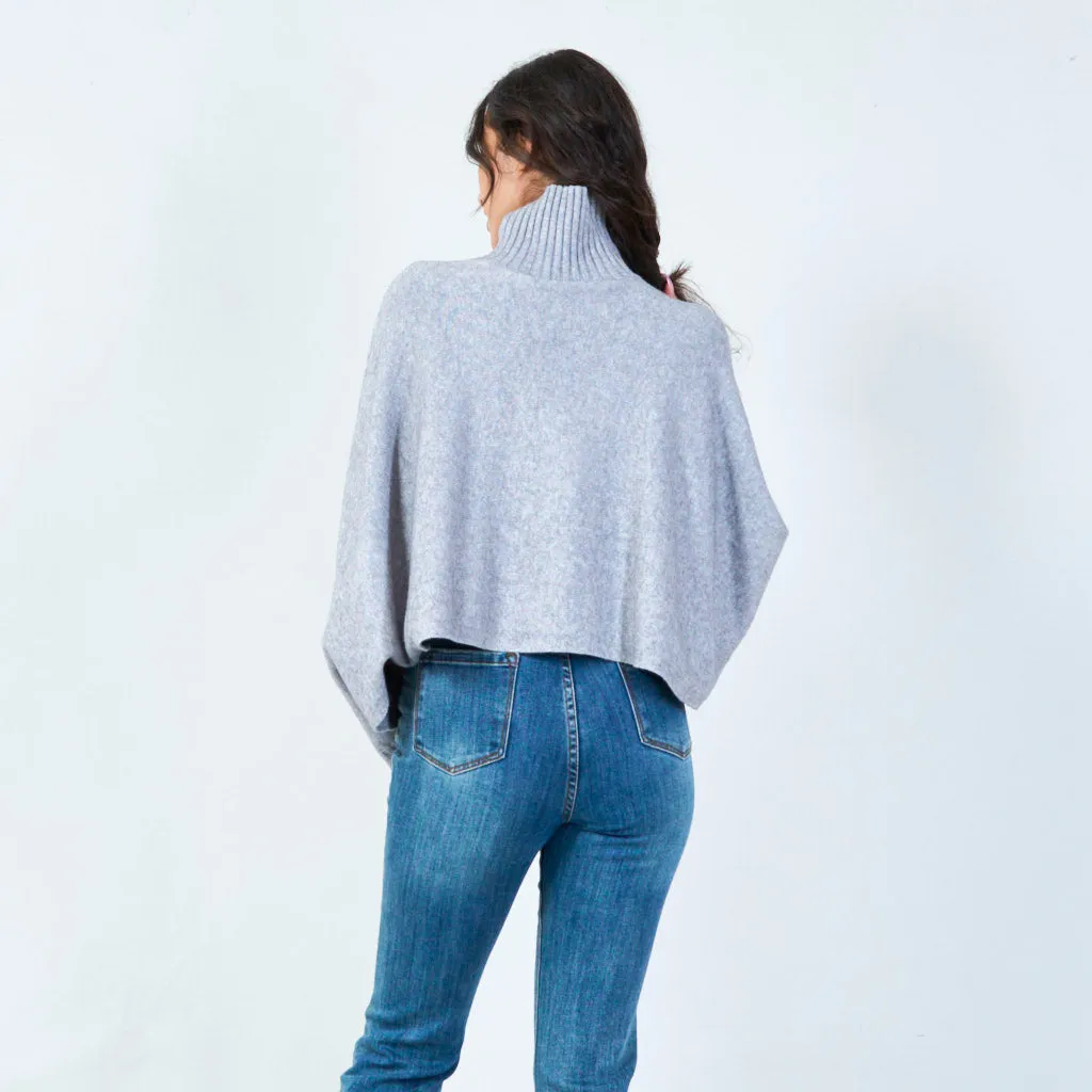 Cropped cowl neck poncho sweater wholesale