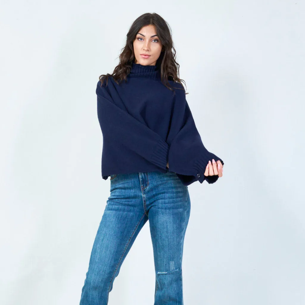 Cropped cowl neck poncho sweater wholesale