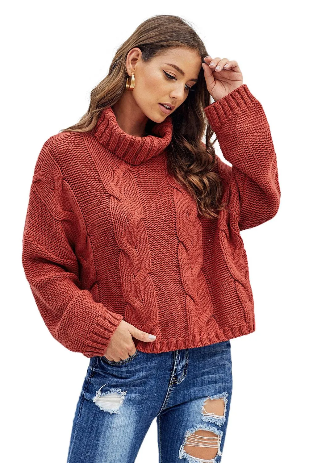 Cuddle Weather Cable Knit Handmade Turtleneck Sweater