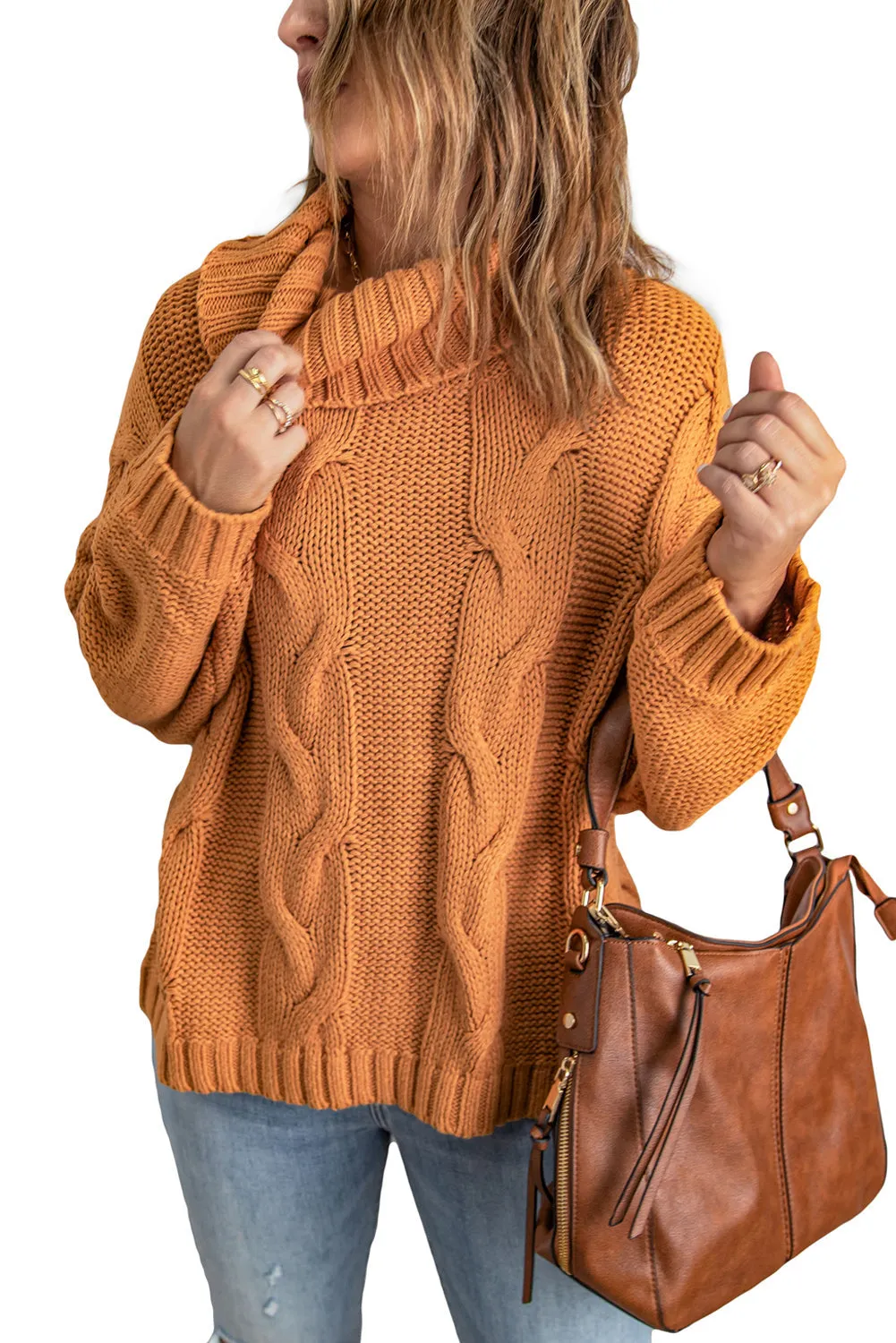 Cuddle Weather Cable Knit Handmade Turtleneck Sweater