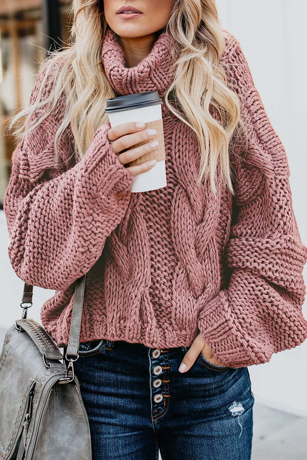 Cuddle Weather Cable Knit Handmade Turtleneck Sweater