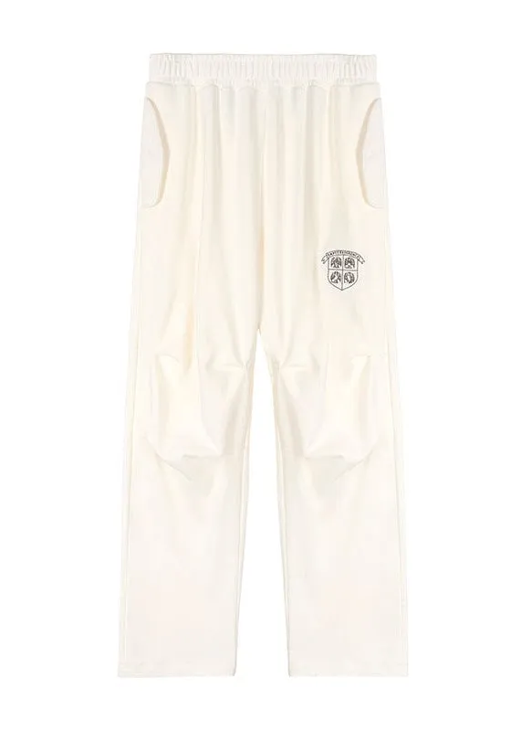 Embroidered Off White Casual Track Pants