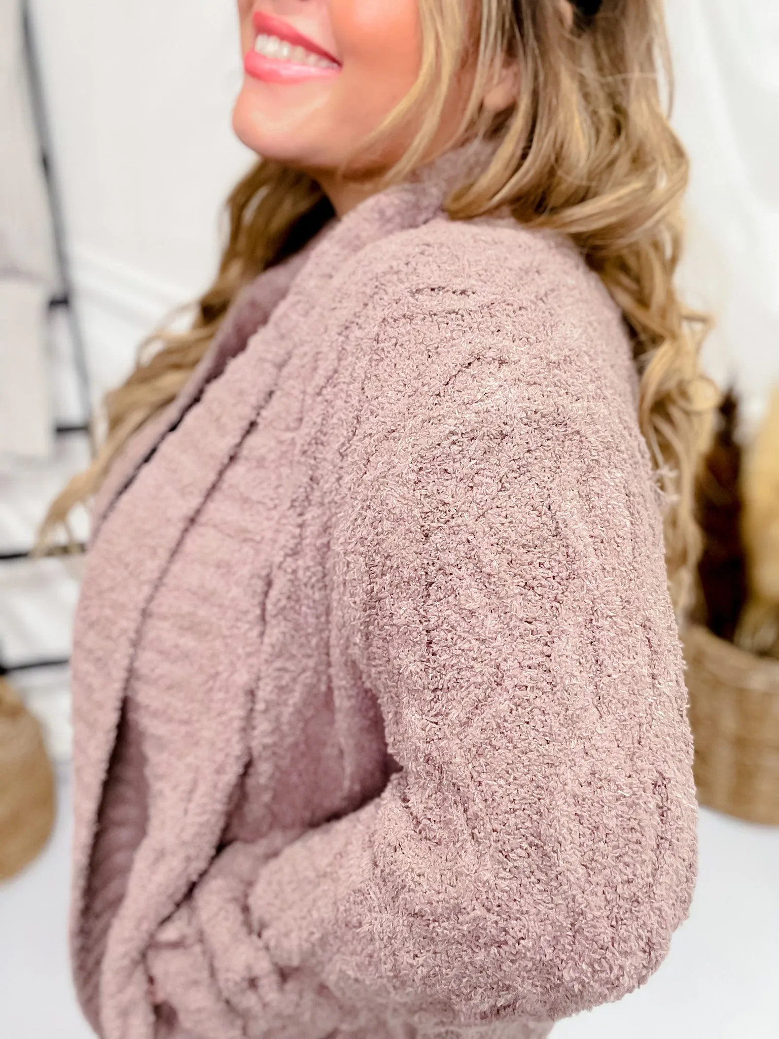 Fluffy Cable Knit Mocha Cardigan