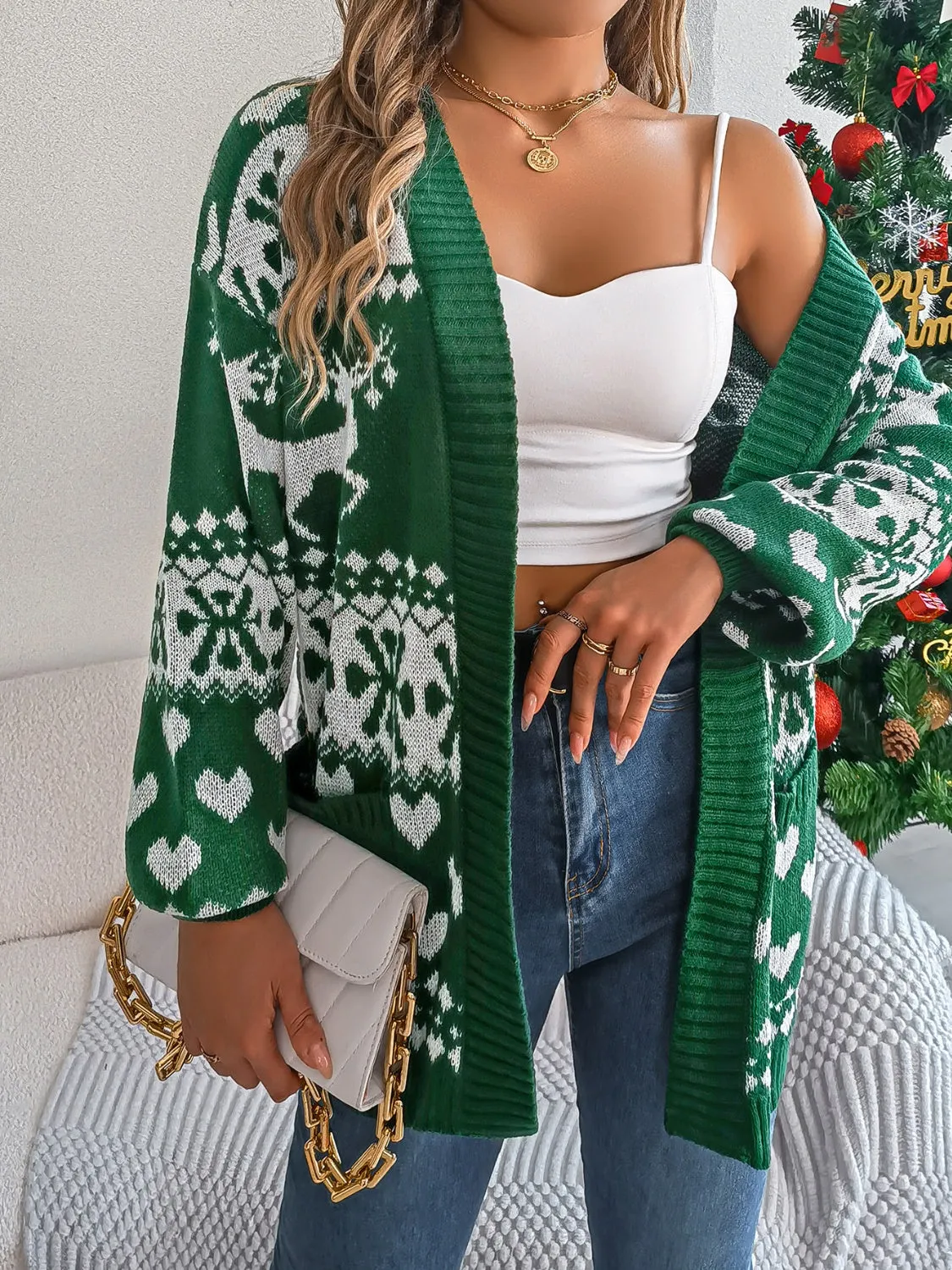 Home for the Holidays Open Front Long Sleeve Cardigan