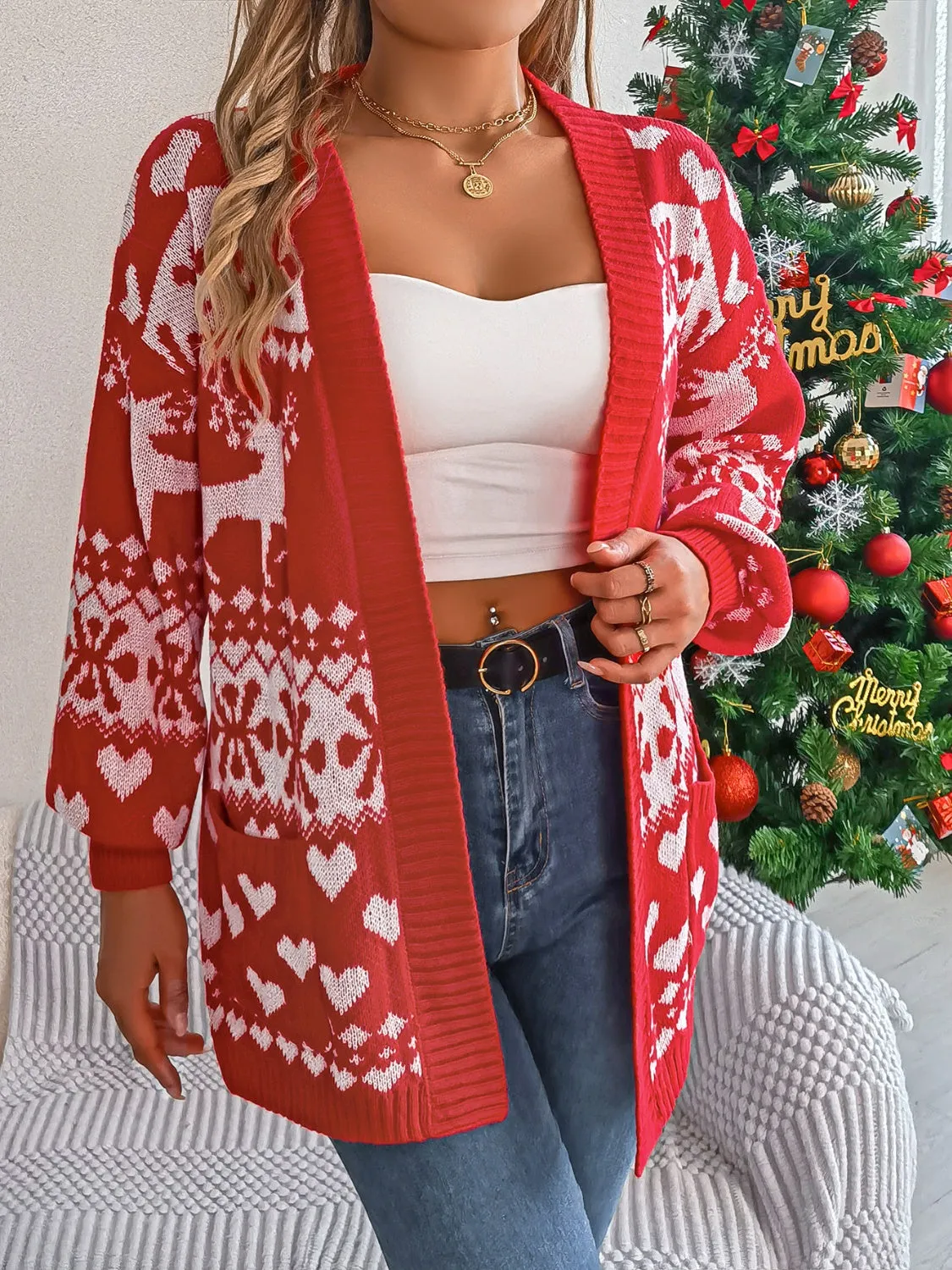 Home for the Holidays Open Front Long Sleeve Cardigan