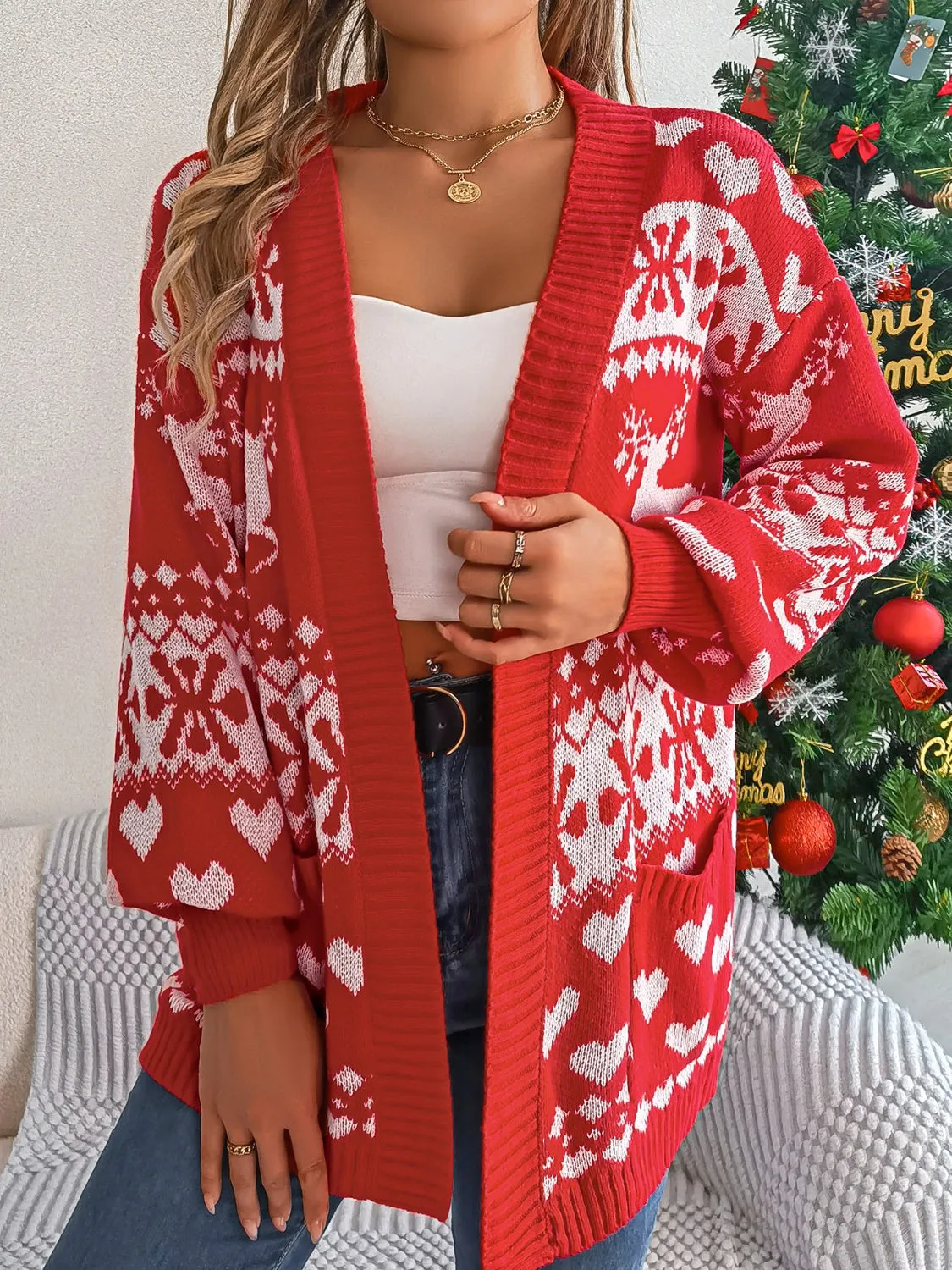 Home for the Holidays Open Front Long Sleeve Cardigan