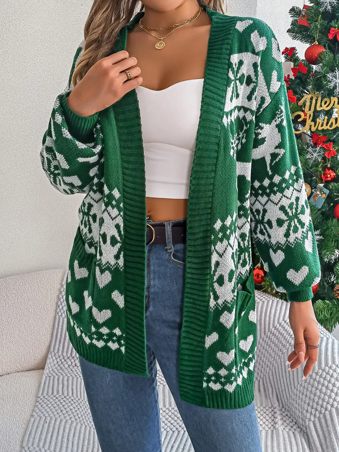 Home for the Holidays Open Front Long Sleeve Cardigan