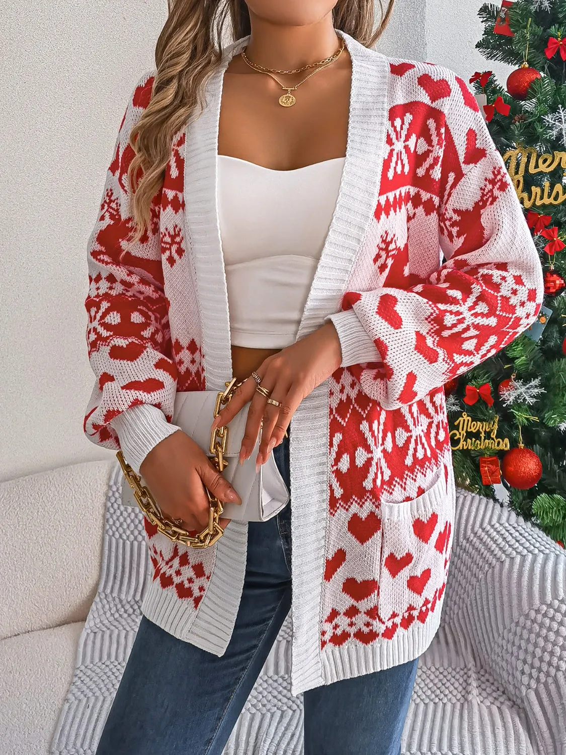 Home for the Holidays Open Front Long Sleeve Cardigan