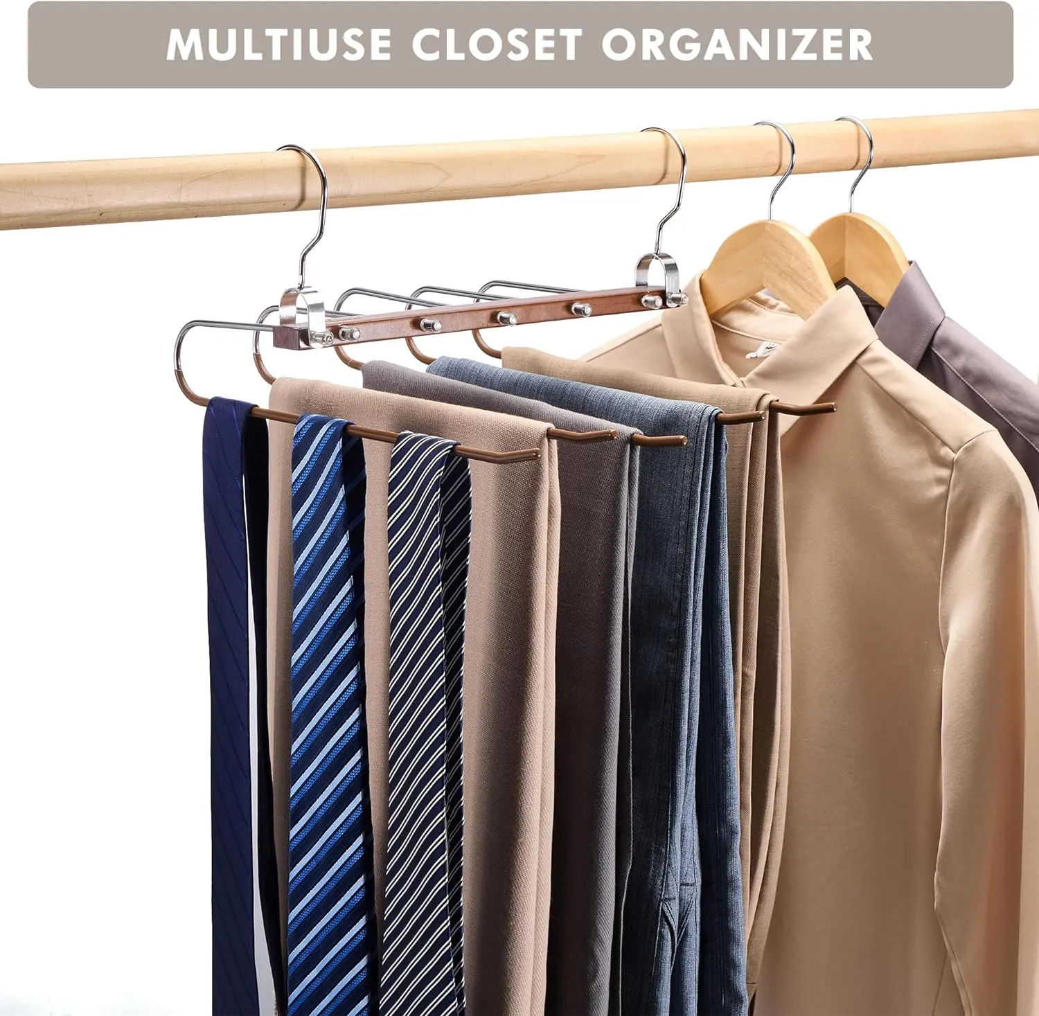 HOUSE DAY Pants Hangers Space Saving, Wood Jean Hangers for Closet 2 pack