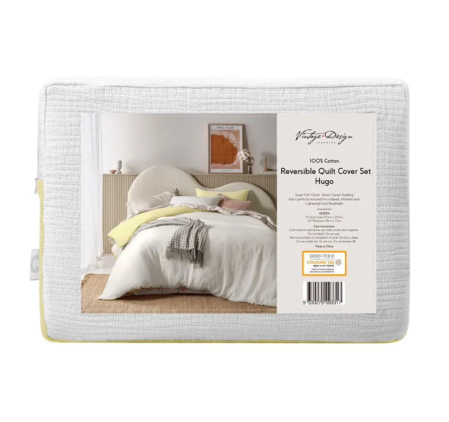 Hugo Reversible Quilt Cover Set Range White and Butter