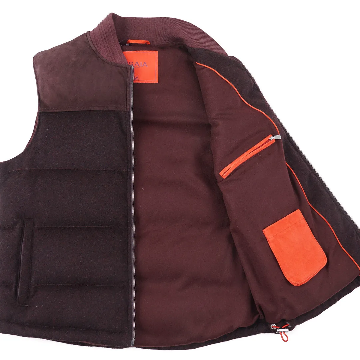 Isaia Cashmere and Suede Puffer Vest