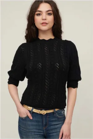 ISL Rosie cable crew short sleeve sweater black