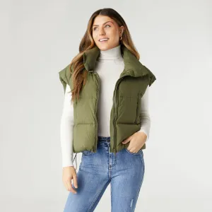 Jana Chunky Down Vest with Cinched Bottom in Olive