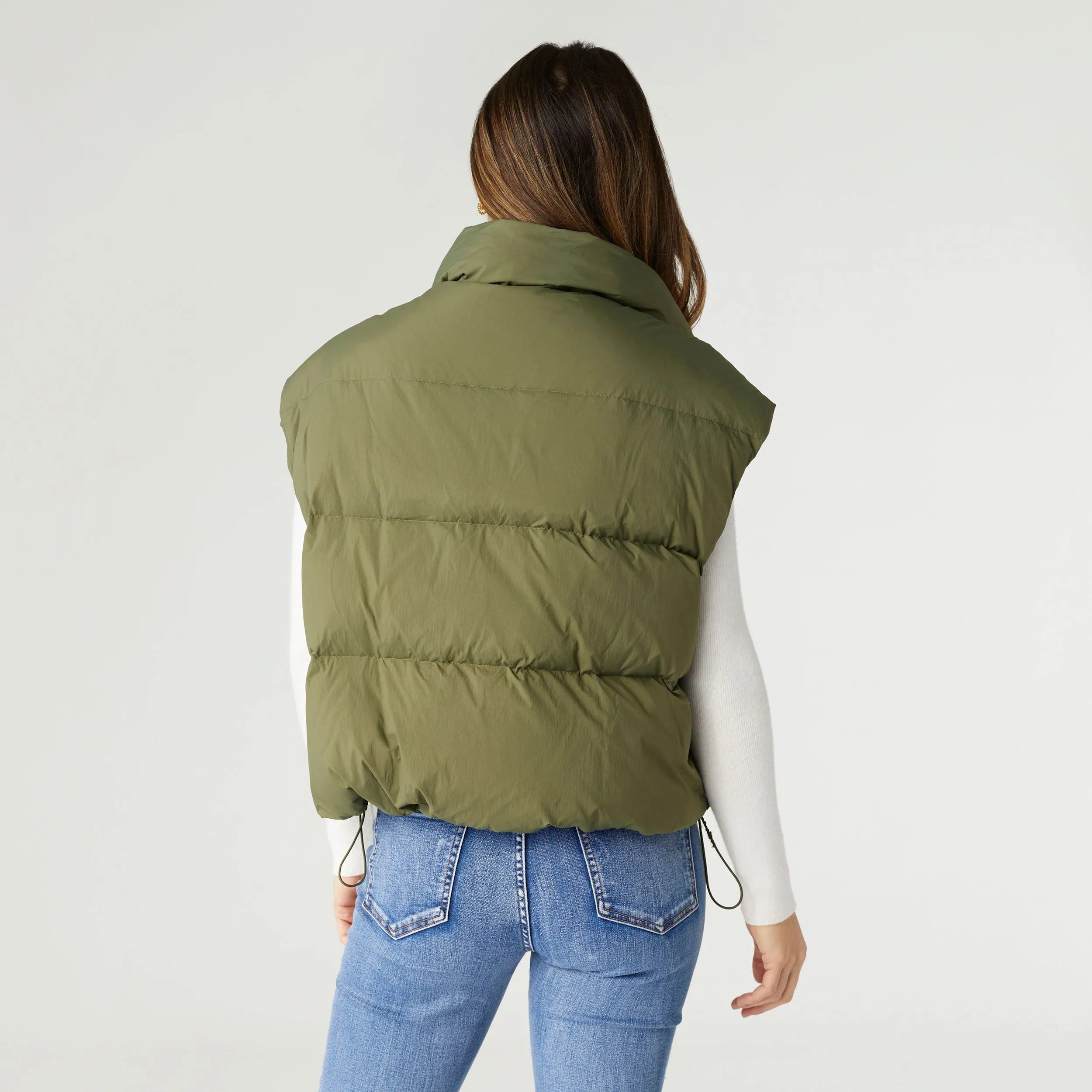 Jana Chunky Down Vest with Cinched Bottom in Olive