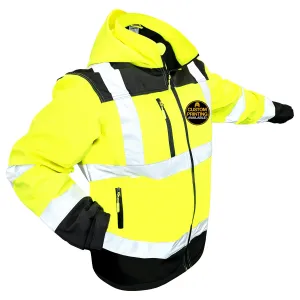 KwikSafety AGENT Safety Softshell Jacket (DETACHABLE HOOD) Class 3 ANSI Tested OSHA Compliant Hi Vis Reflective PPE - Model No.: KS5502