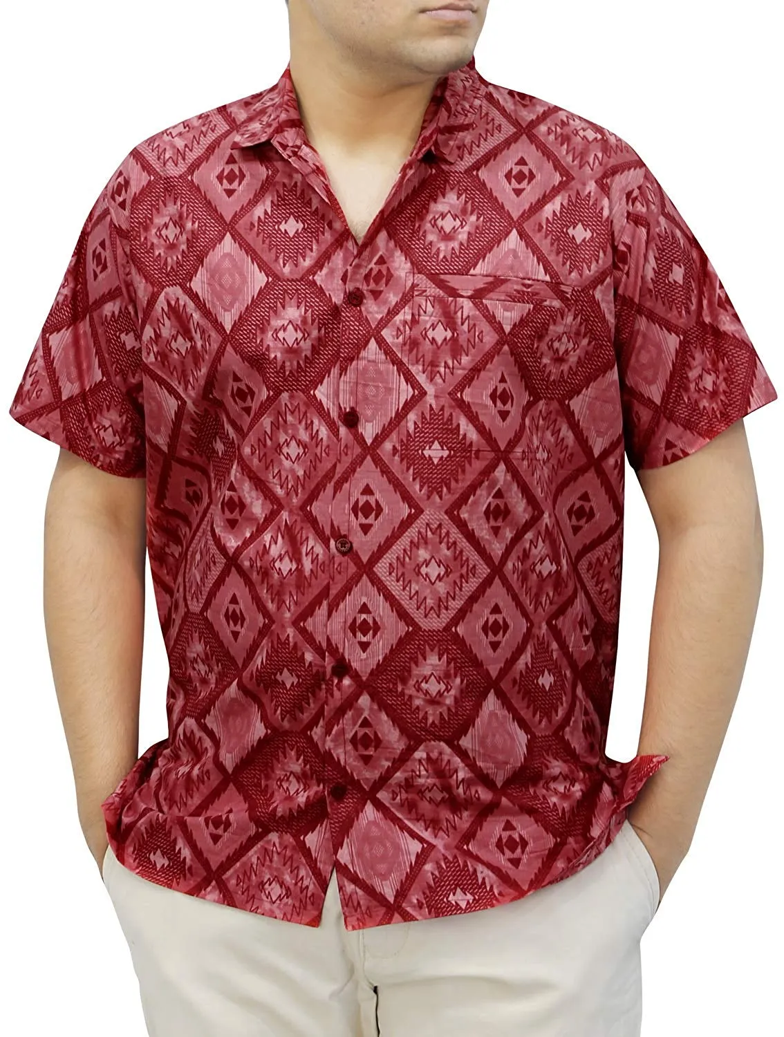 LA LEELA Shirt Casual Button Down Short Sleeve Beach Shirt Men Aloha Pocket 25