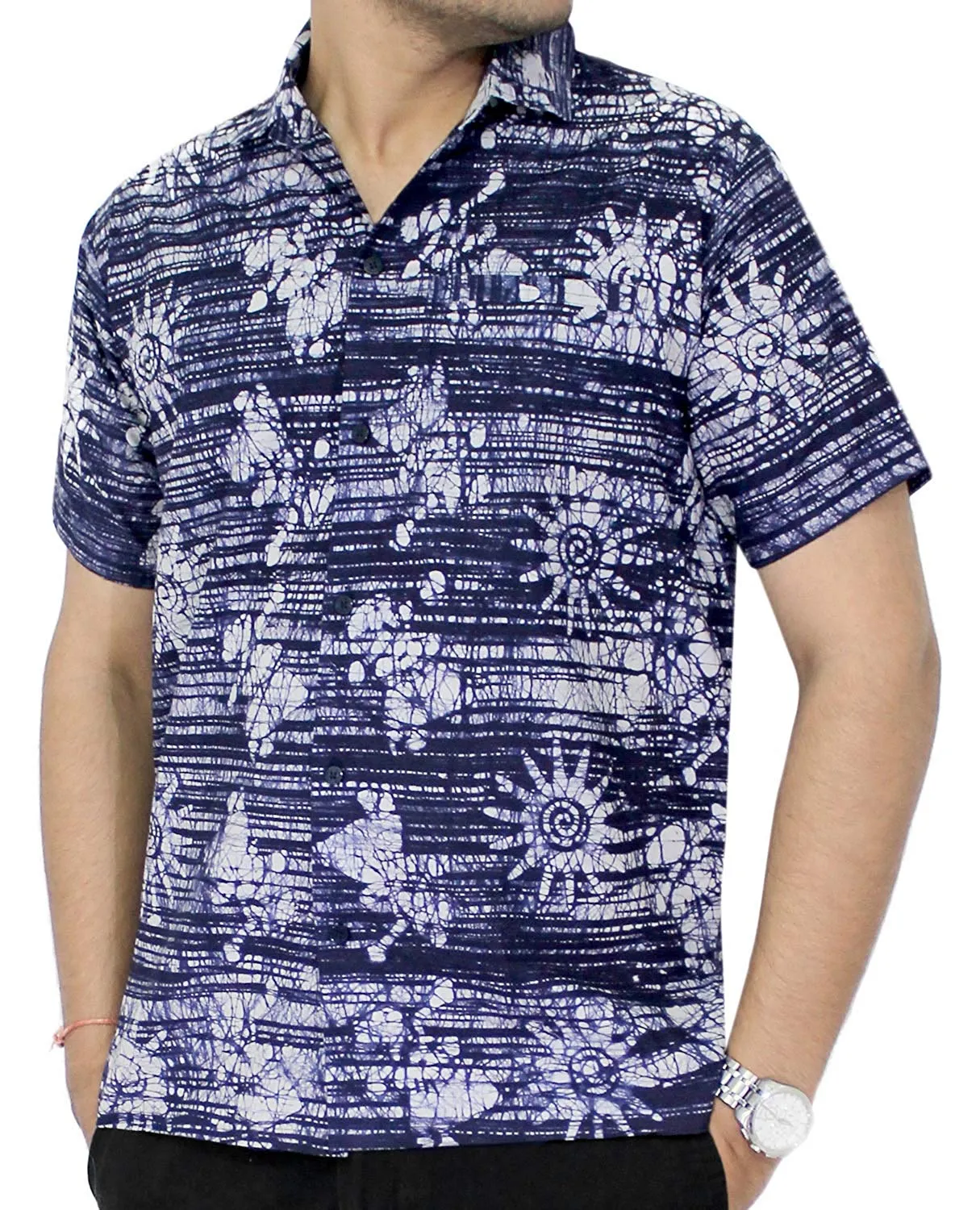 LA LEELA Shirt Casual Button Down Short Sleeve Beach Shirt Men Aloha Pocket 25