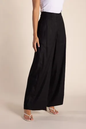 Linen Mix Wide Leg Pant | Black