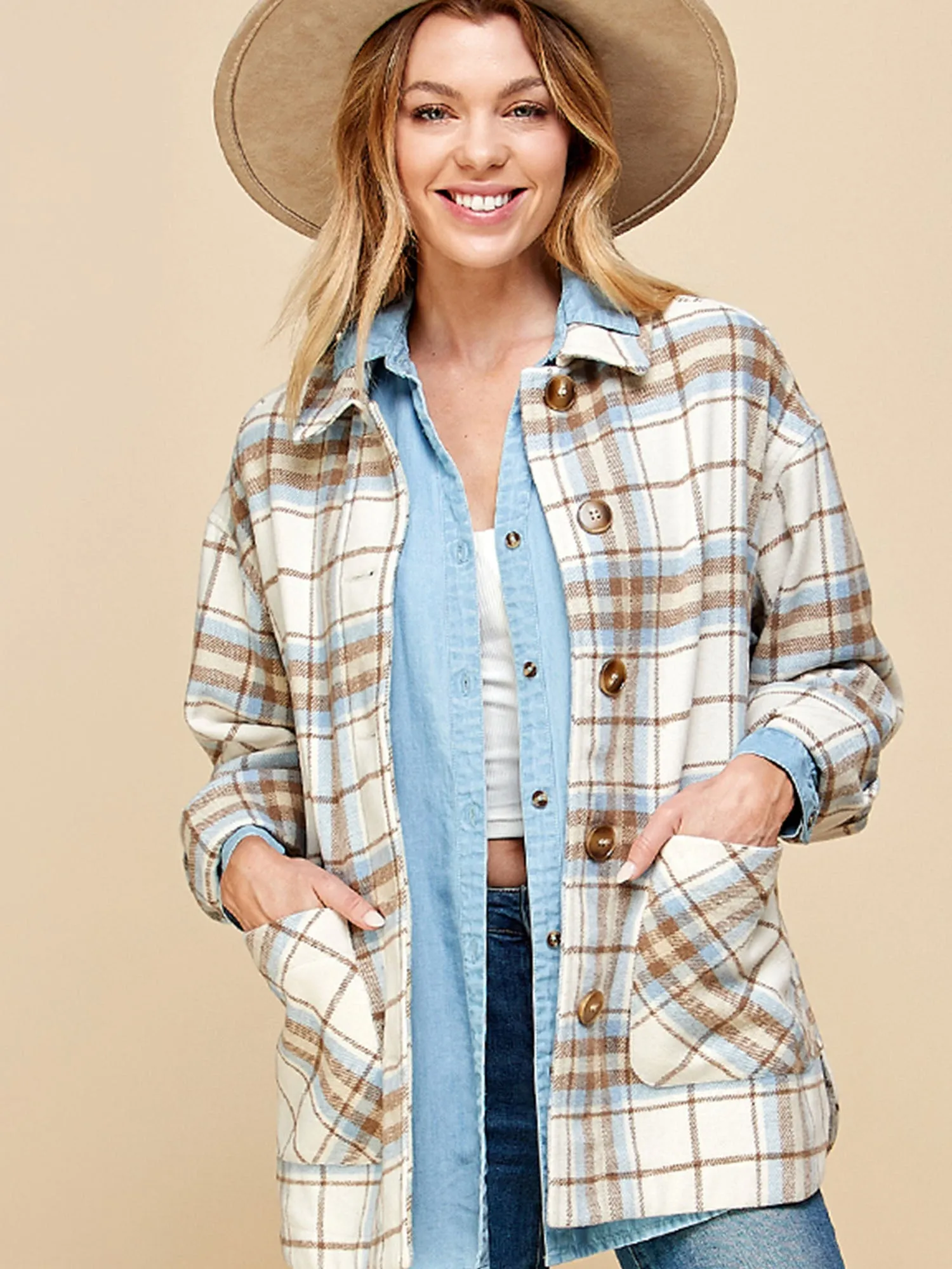 Long Sleeve Plaid Flannel Shacket