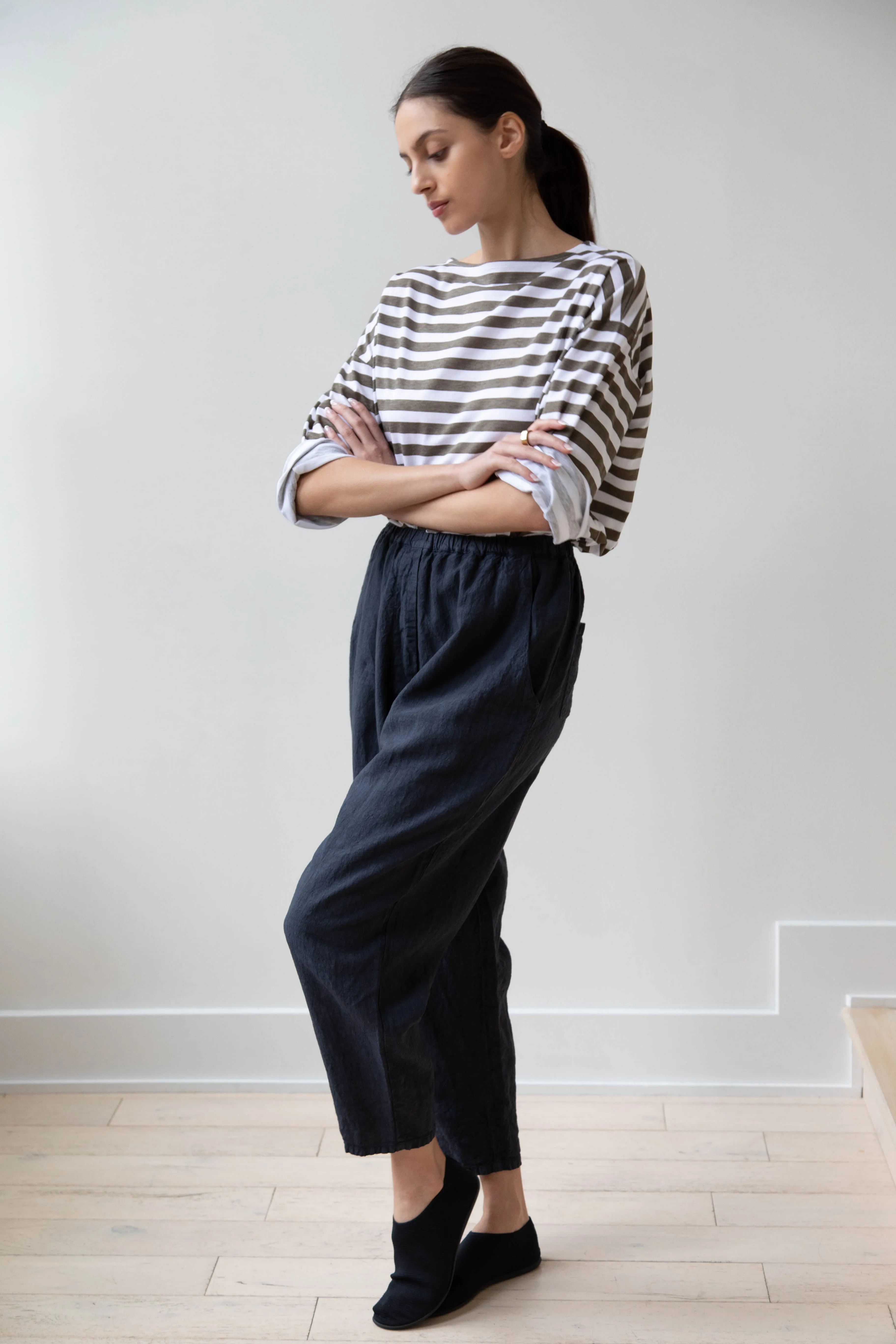 Manuelle Guibal | Worker Pant in Dark Denim Blue Linen