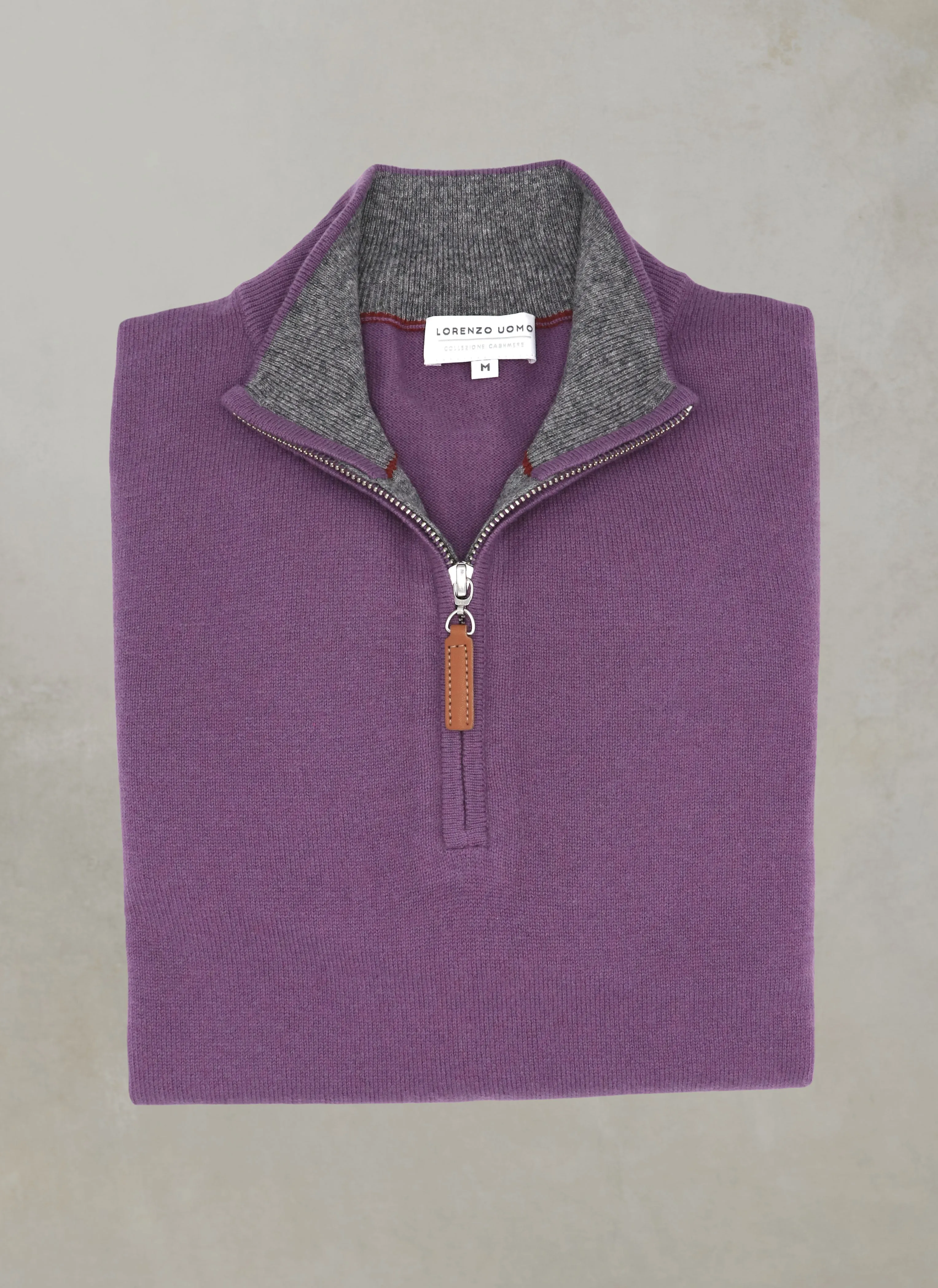 Men's Madison Quarter Zip Cashmere Sweater in Amethyst